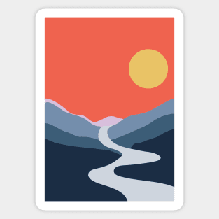 Minimalist Sunset at The Mountains Graphic Illustration Sticker